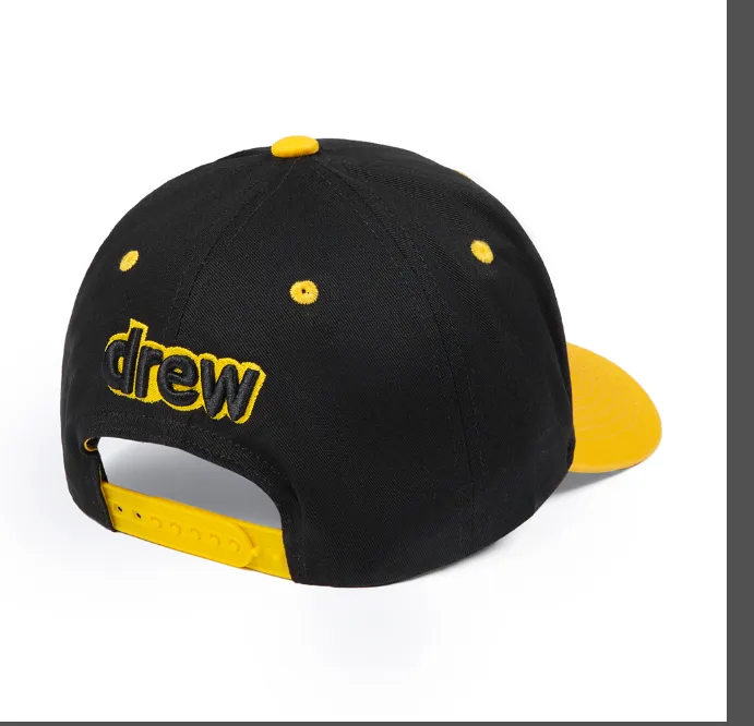 Drew HOUSE smiley face embroidered back letter duckbill cap baseball cap truck cap black with yellow accents