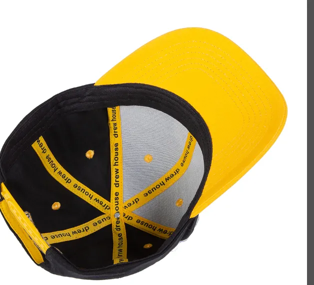 Drew HOUSE smiley face embroidered back letter duckbill cap baseball cap truck cap black with yellow accents