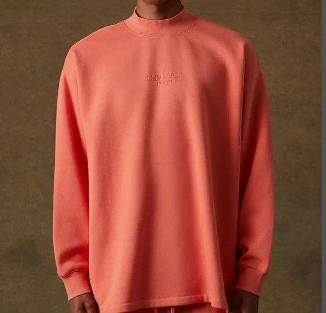 FEAR OF GOD ESSENTIALS LOGO letter plush round neck hoodie feather apricot coral orange carbon gray Nai Huang S-XL