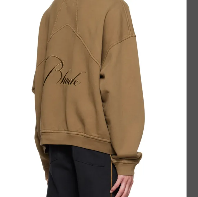 RHUDE Autumn Winter Retro Zipper Stand up Collar Splicing Hoodie Embroidered with Velvet Sweater Light Coffee S-XL Size