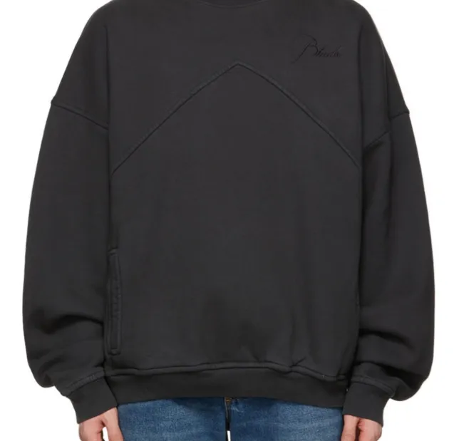 RHUDE slogan logo embroidered retro round neck fleece hoodie light coffee wash black jujube red S-XL