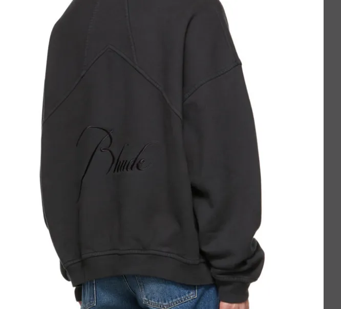 RHUDE slogan logo embroidered retro round neck fleece hoodie light coffee wash black jujube red S-XL