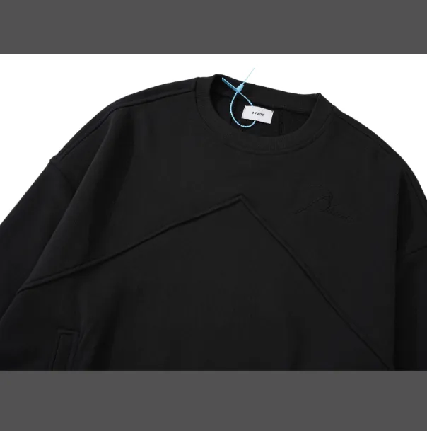 RHUDE slogan logo embroidered retro round neck fleece hoodie light coffee wash black jujube red S-XL