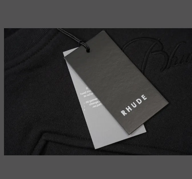 RHUDE slogan logo embroidered retro round neck fleece hoodie light coffee wash black jujube red S-XL