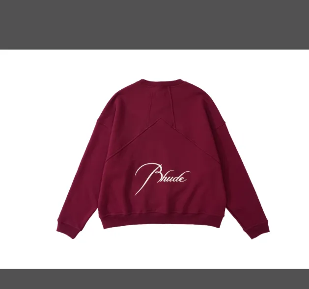 RHUDE slogan logo embroidered retro round neck fleece hoodie light coffee wash black jujube red S-XL