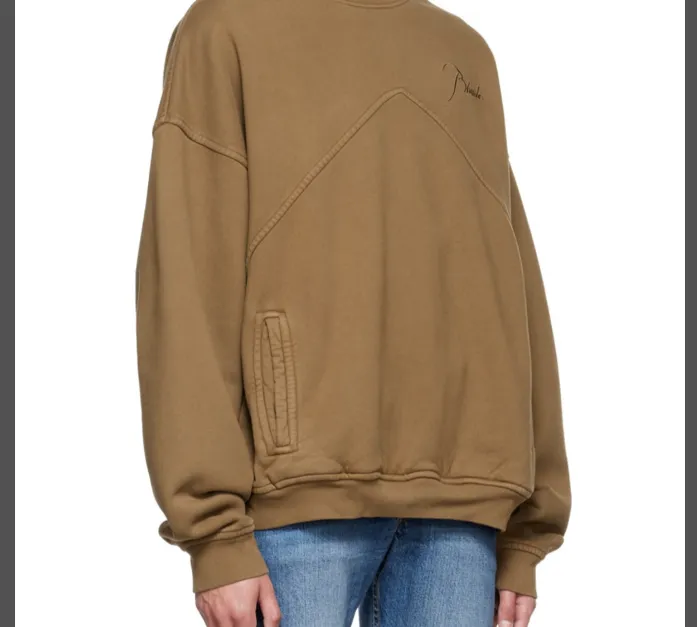 RHUDE slogan logo embroidered retro round neck fleece hoodie light coffee wash black jujube red S-XL