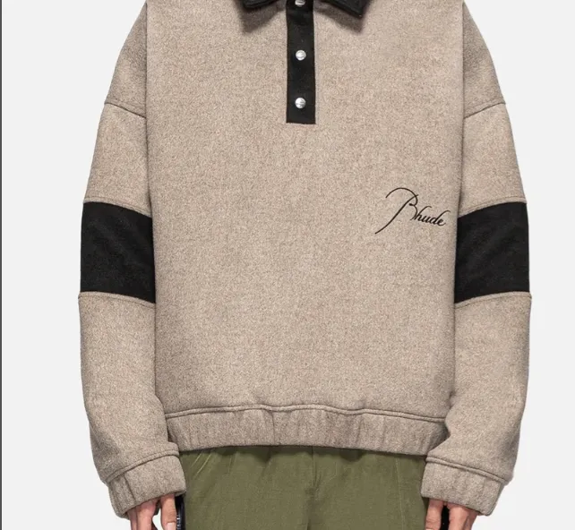 RHUDE woolen woolen logo embroidery retro patchwork lapel sweater jacket camel color S-XL size