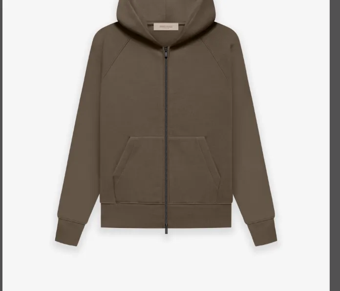 FEAR OF GOD ESSENTIALS Fullzip Hoodie FOG Double line Thick Plate Plush Zipper Hoodie with Velvet Coat Grey Black Wood Brown Light Yellow Milk White Smoke Grey Coral S M L XL