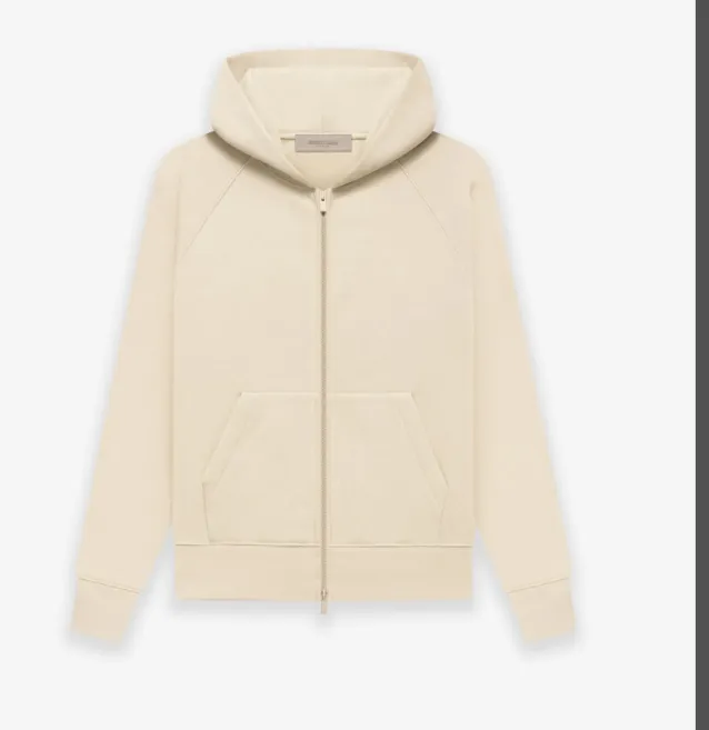 FEAR OF GOD ESSENTIALS Fullzip Hoodie FOG Double line Thick Plate Plush Zipper Hoodie with Velvet Coat Grey Black Wood Brown Light Yellow Milk White Smoke Grey Coral S M L XL