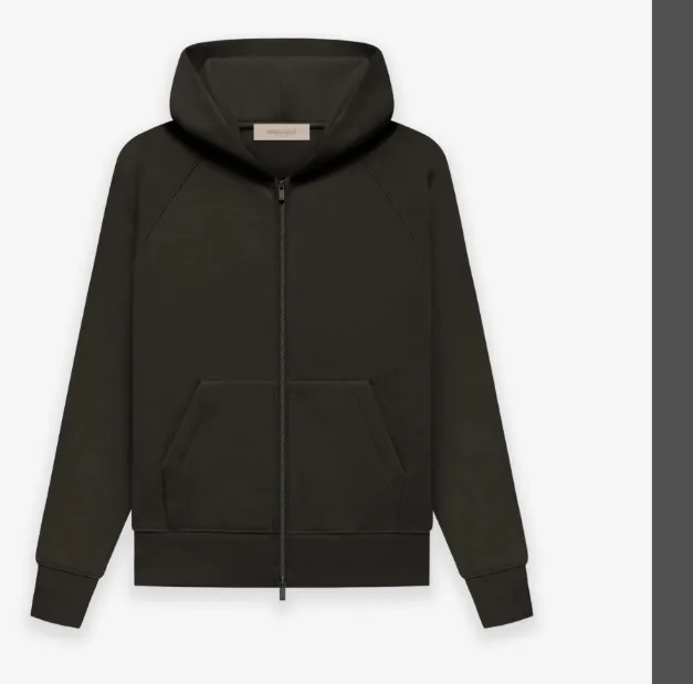 FEAR OF GOD ESSENTIALS Fullzip Hoodie FOG Double line Thick Plate Plush Zipper Hoodie with Velvet Coat Grey Black Wood Brown Light Yellow Milk White Smoke Grey Coral S M L XL