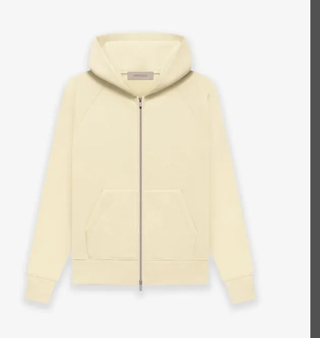 FEAR OF GOD ESSENTIALS Fullzip Hoodie FOG Double line Thick Plate Plush Zipper Hoodie with Velvet Coat Grey Black Wood Brown Light Yellow Milk White Smoke Grey Coral S M L XL