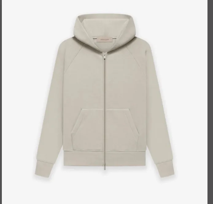 FEAR OF GOD ESSENTIALS Fullzip Hoodie FOG Double line Thick Plate Plush Zipper Hoodie with Velvet Coat Grey Black Wood Brown Light Yellow Milk White Smoke Grey Coral S M L XL