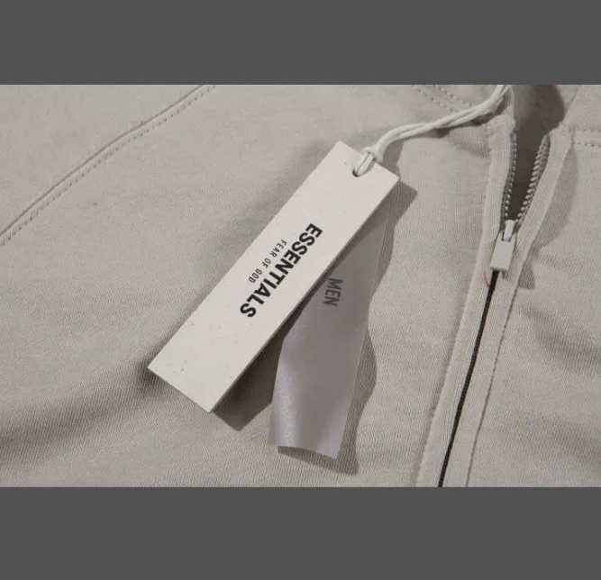 FEAR OF GOD ESSENTIALS Fullzip Hoodie FOG Double line Thick Plate Plush Zipper Hoodie with Velvet Coat Grey Black Wood Brown Light Yellow Milk White Smoke Grey Coral S M L XL