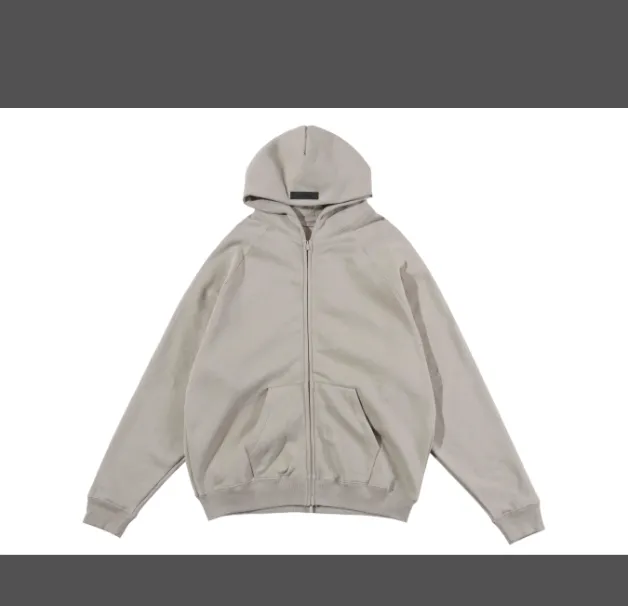 FEAR OF GOD ESSENTIALS Fullzip Hoodie FOG Double line Thick Plate Plush Zipper Hoodie with Velvet Coat Grey Black Wood Brown Light Yellow Milk White Smoke Grey Coral S M L XL