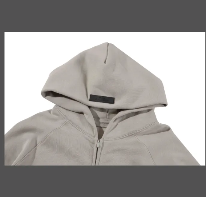 FEAR OF GOD ESSENTIALS Fullzip Hoodie FOG Double line Thick Plate Plush Zipper Hoodie with Velvet Coat Grey Black Wood Brown Light Yellow Milk White Smoke Grey Coral S M L XL