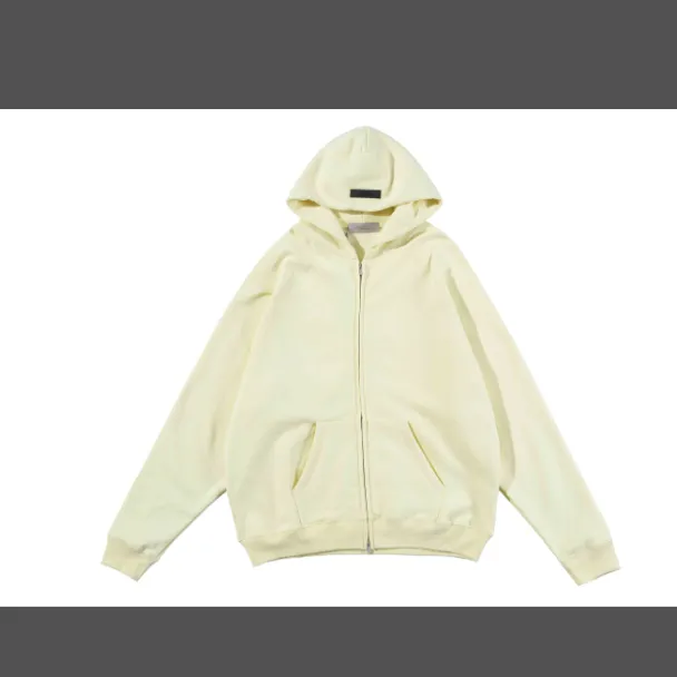 FEAR OF GOD ESSENTIALS Fullzip Hoodie FOG Double line Thick Plate Plush Zipper Hoodie with Velvet Coat Grey Black Wood Brown Light Yellow Milk White Smoke Grey Coral S M L XL