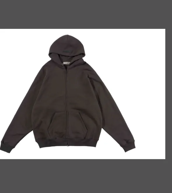 FEAR OF GOD ESSENTIALS Fullzip Hoodie FOG Double line Thick Plate Plush Zipper Hoodie with Velvet Coat Grey Black Wood Brown Light Yellow Milk White Smoke Grey Coral S M L XL