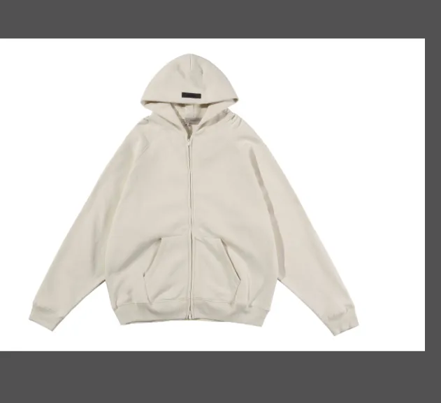 FEAR OF GOD ESSENTIALS Fullzip Hoodie FOG Double line Thick Plate Plush Zipper Hoodie with Velvet Coat Grey Black Wood Brown Light Yellow Milk White Smoke Grey Coral S M L XL