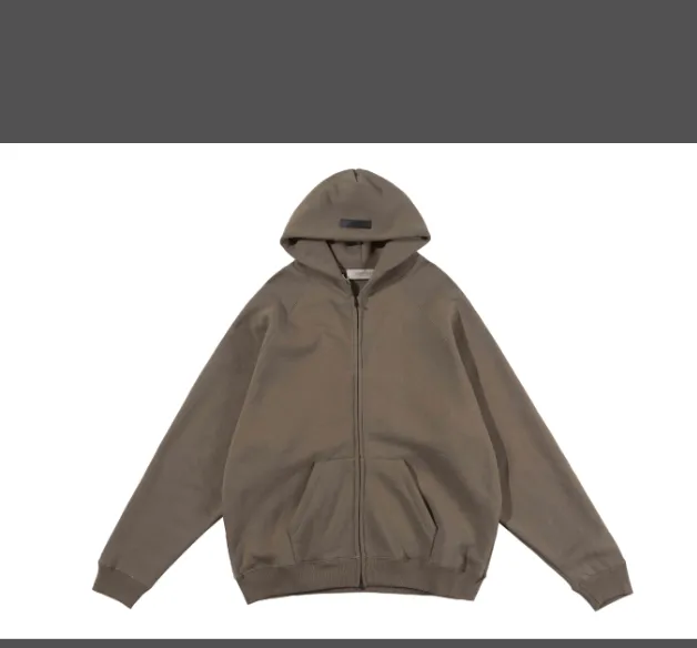 FEAR OF GOD ESSENTIALS Fullzip Hoodie FOG Double line Thick Plate Plush Zipper Hoodie with Velvet Coat Grey Black Wood Brown Light Yellow Milk White Smoke Grey Coral S M L XL