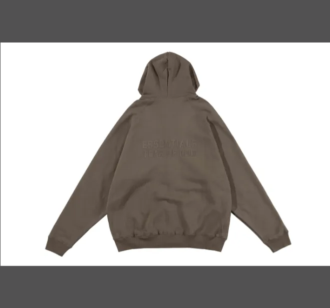 FEAR OF GOD ESSENTIALS Fullzip Hoodie FOG Double line Thick Plate Plush Zipper Hoodie with Velvet Coat Grey Black Wood Brown Light Yellow Milk White Smoke Grey Coral S M L XL