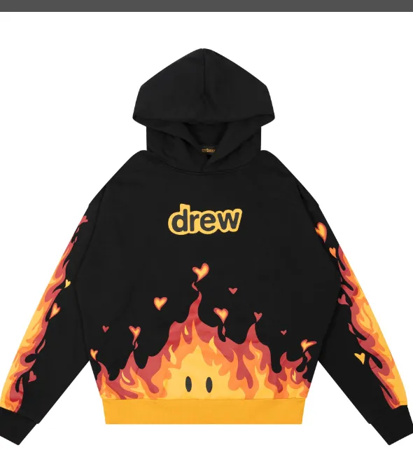 269 pieces of Yixing's same style DREAM HOUSE fire hoodie flame smiley face logo letter print hooded fleece sweatshirt black jujube red S M L XL