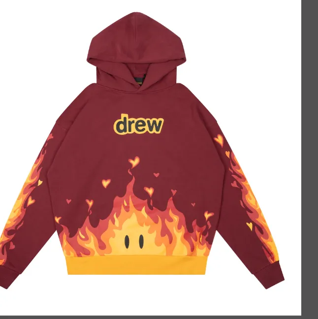 269 pieces of Yixing's same style DREAM HOUSE fire hoodie flame smiley face logo letter print hooded fleece sweatshirt black jujube red S M L XL