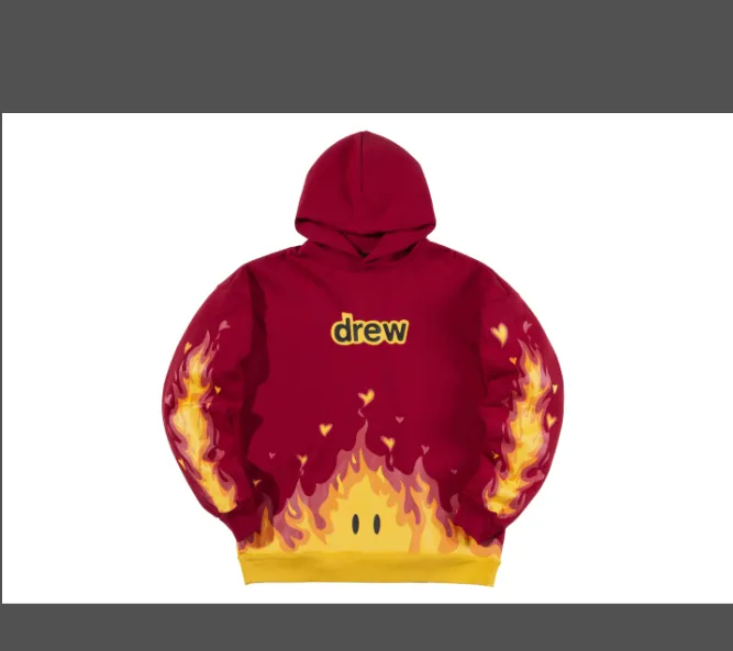 269 pieces of Yixing's same style DREAM HOUSE fire hoodie flame smiley face logo letter print hooded fleece sweatshirt black jujube red S M L XL