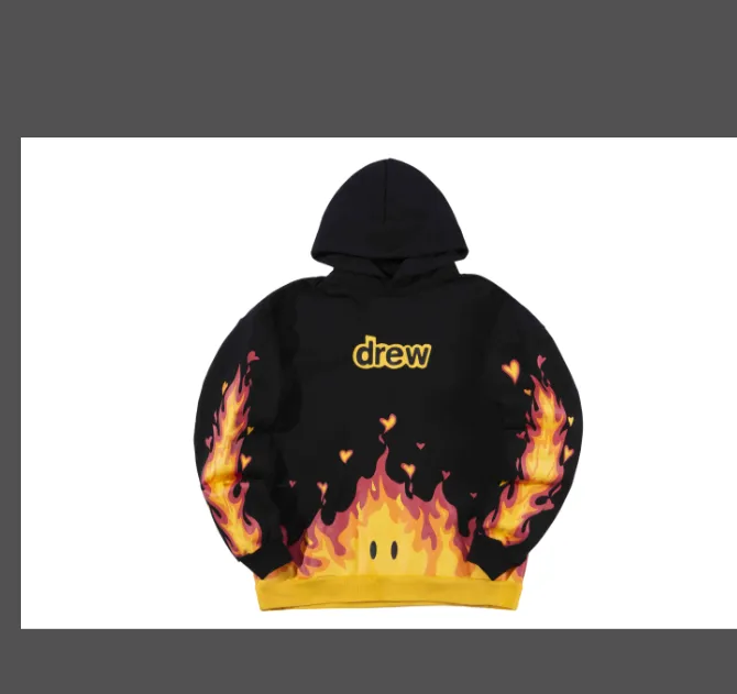 269 pieces of Yixing's same style DREAM HOUSE fire hoodie flame smiley face logo letter print hooded fleece sweatshirt black jujube red S M L XL