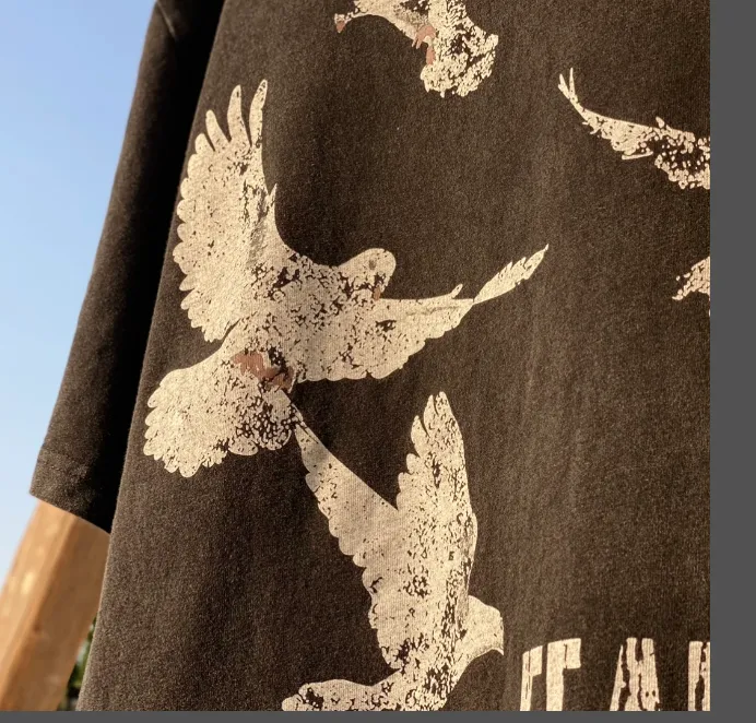 JERRY Same Style SAINT MICHAEL Handheld Rose Collaboration FOG White Dove Limited Edition High Street Retro Heavy Old Washed Vintage Short Sleeve Size: S M L XL Note: Our company has applied for art copyright for this pattern