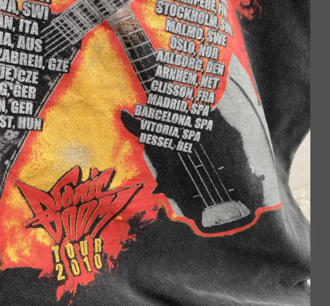 Large area white ink direct spray printing, heavy washing water for vintage texture, Kiss heavy metal rock band 