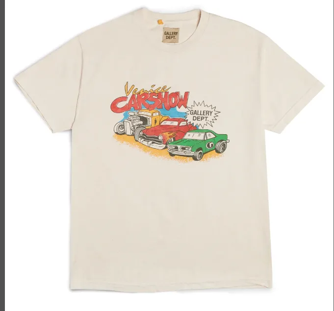 ¥119 Gallerydept.  Ebay Tee American retro cartoon car English logo printed vintage short sleeved t-shirt in beige S M L XL