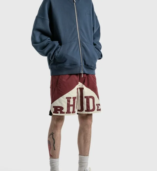 RHUDE Retro Splicing Capsule Zipper with Velvet Hoodie Coat Grey Blue S-XL Size