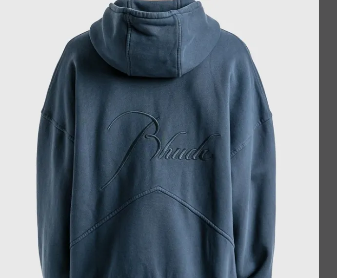 RHUDE Retro Splicing Capsule Zipper with Velvet Hoodie Coat Grey Blue S-XL Size