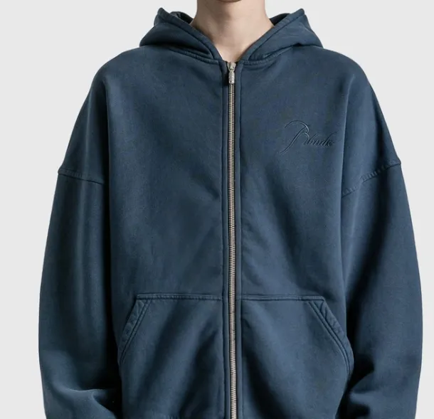 RHUDE Retro Splicing Capsule Zipper with Velvet Hoodie Coat Grey Blue S-XL Size