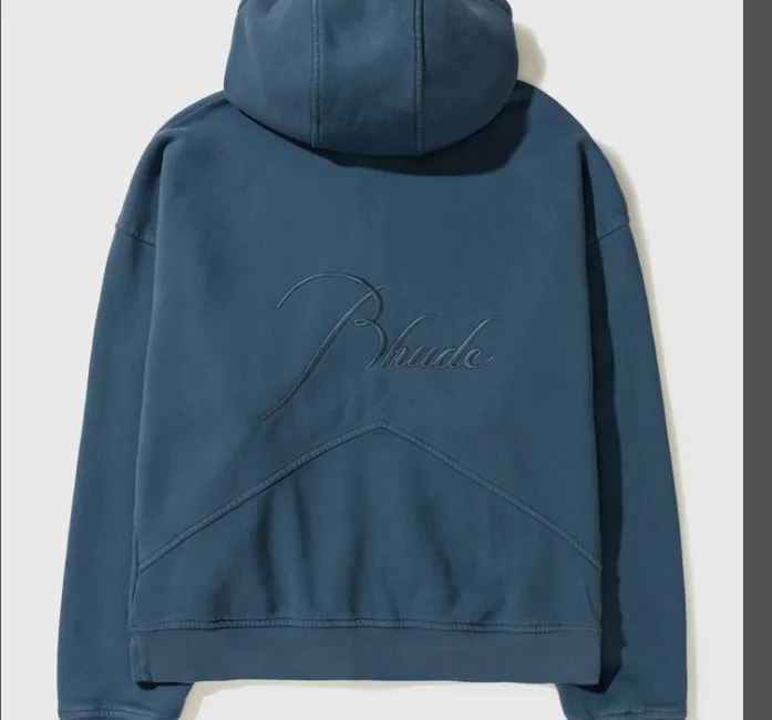 RHUDE Retro Splicing Capsule Zipper with Velvet Hoodie Coat Grey Blue S-XL Size