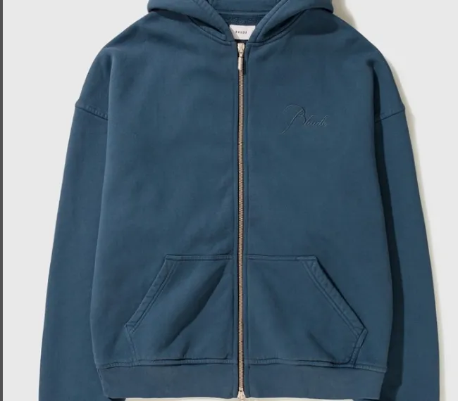 RHUDE Retro Splicing Capsule Zipper with Velvet Hoodie Coat Grey Blue S-XL Size