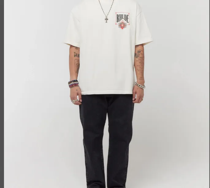 RHUDE VINTAGE CARD TEE Retro Card Logo Printed Short Sleeve T-shirt White S M L XL