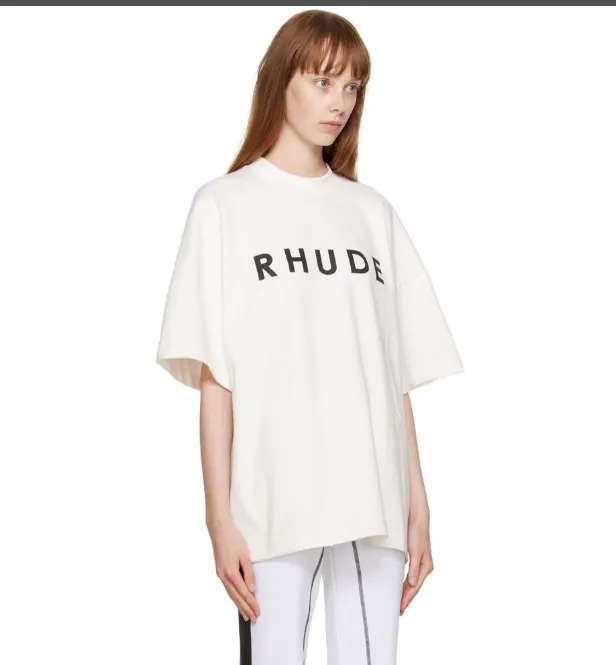 RHUDE simple logo slogan print loose short sleeved T-shirt white S-XL size