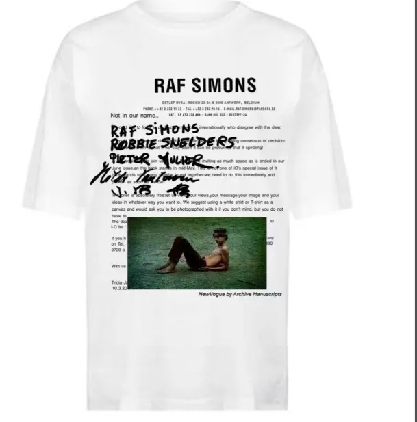 New Vogue × Raf Simons Character Photo Letter Printed Short sleeved T-shirt White Size 1, 2, 3