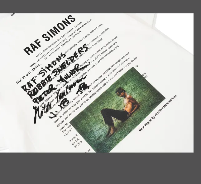 New Vogue × Raf Simons Character Photo Letter Printed Short sleeved T-shirt White Size 1, 2, 3