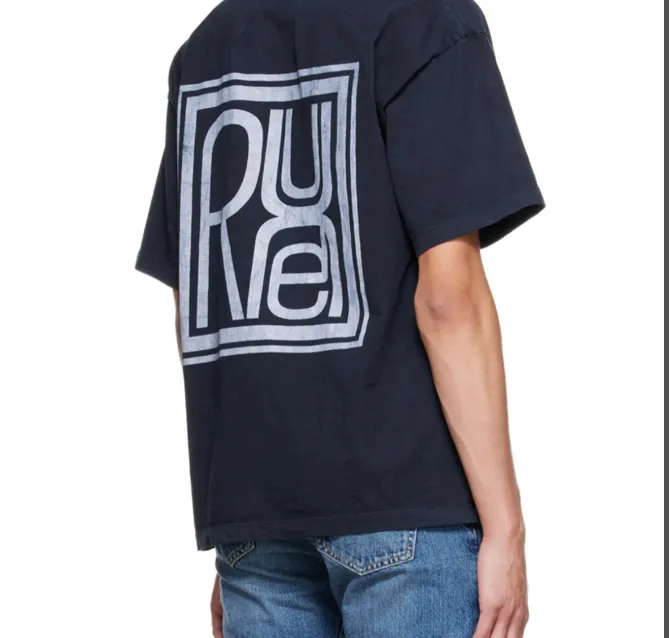 RHUDE stamp logo print retro short sleeved T-shirt black S-XL size