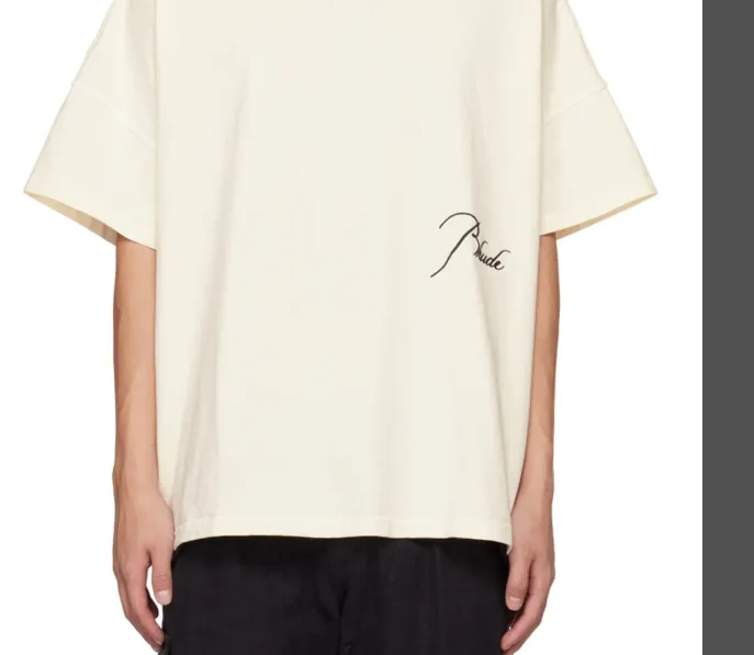 RHUDE Simple Logo Loose Retro Short Sleeve T-shirt Dihuang Rice Apricot Black S-XL Size