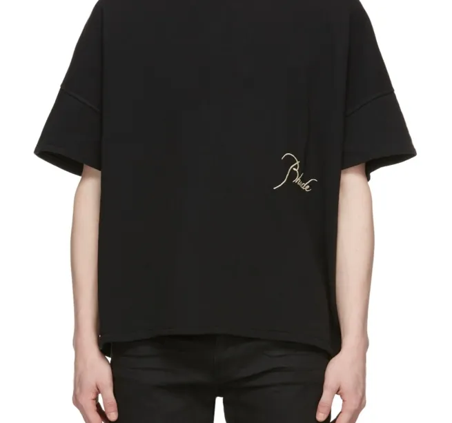 RHUDE Simple Logo Loose Retro Short Sleeve T-shirt Dihuang Rice Apricot Black S-XL Size