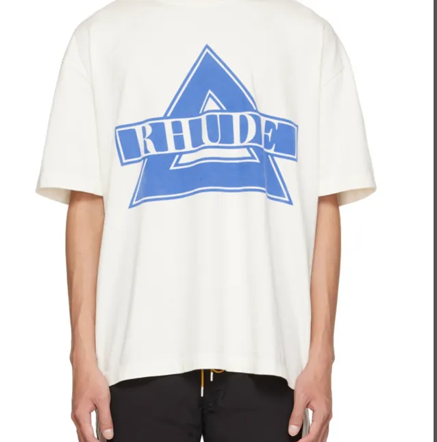 RHUDE triangular logo slogan print retro short sleeved T-shirt white S-XL size