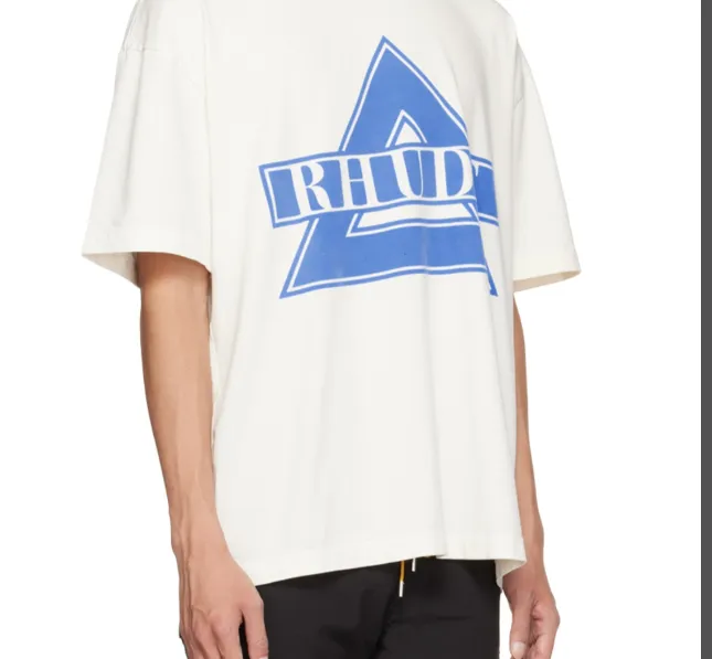 RHUDE triangular logo slogan print retro short sleeved T-shirt white S-XL size