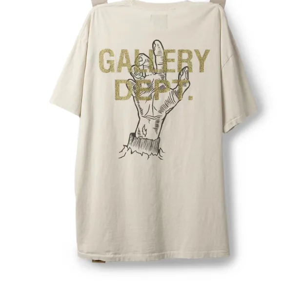 GALLERY DEPT BURIED ALIVE TEE English slogan, palm hot stamping printed short sleeved shirt, damaged T-shirt, beige S M L XL