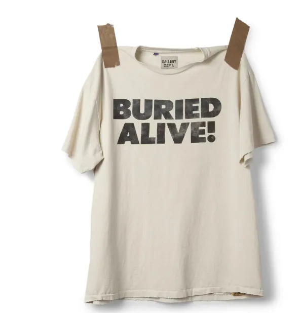 GALLERY DEPT BURIED ALIVE TEE English slogan, palm hot stamping printed short sleeved shirt, damaged T-shirt, beige S M L XL