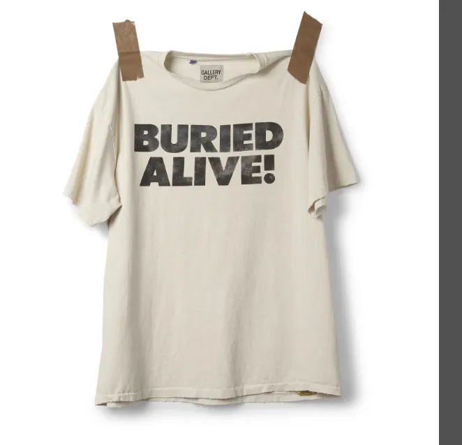 GALLERY DEPT BURIED ALIVE TEE English slogan, palm hot stamping printed short sleeved shirt, damaged T-shirt, beige S M L XL