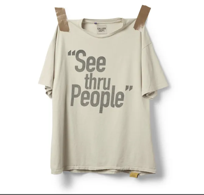 GALLERY DEPT See Thru People Tee LOGO slogan English letters destroyed short sleeved t-shirt beige S M L XL