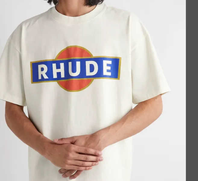 RHUDE Summer Vintage Racer Logo Short sleeved T-shirt White S-XL Size